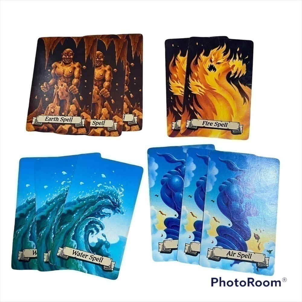 Hero Quest 11 Spell Cards Fire Water Earth Air Vintage 1990 Game Piece